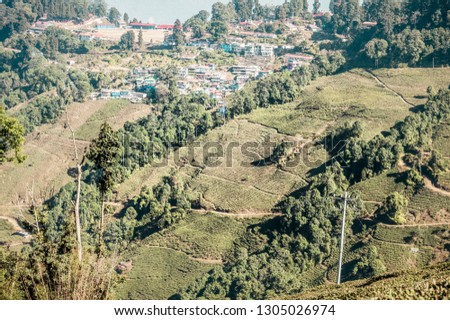The relief landscape of the tea plantation. "Kanan Devan Hills Plantations, Munnar" Located in Idukki district in Indian state of Kerala. Noted key tourist destination for tea garden and bio-diversity Royalty-Free Stock Photo #1305026974
