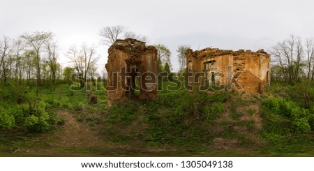 Full 360 degree equirectangula panorama of nature in abandoned ruins