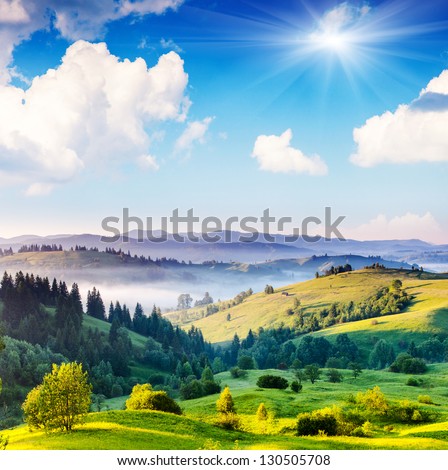 Beautiful sunny day is in mountain landscape. Carpathian, Ukraine, Europe. Beauty world. Royalty-Free Stock Photo #130505708