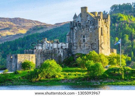 Scotland, Europe travel destination. Isle of Skye. Scenic landscape view of Eilean Donan Castle while sunset. Castles Of Scotland, Highlands. Tourist popular attraction/destination