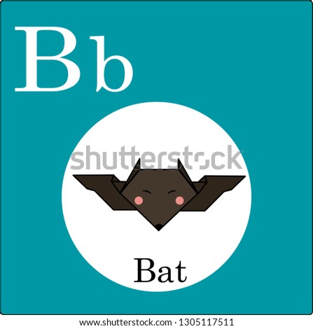 Animal and bird origami alphabet. Letter b. Illustration of a happy bat. Cute cartoon isolated on background. Set. Set of happy birds and animals - vector graphics