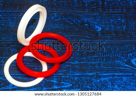 oil seal for hydraulic and pneumatic industrial systems (white and red on a blue background)