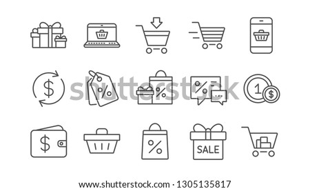 Shopping line icons. Gift, Percent sign and Sale discount. Delivery linear icon set.  Vector