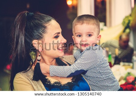 Mothers Day, Happy joyful young mother with  her beloved son, toned