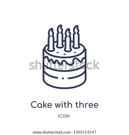 cake with three candles icon from party outline collection. Thin line cake with three candles icon isolated on white background.