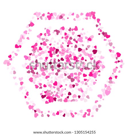 Pink hearts confetti wedding event vector background. Glamorous falling hearts scatter illustration. Love concert party graphic design.