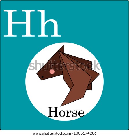 Animal and bird origami alphabet. The letter H. Illustration of a happy horse. Cute cartoon isolated on background. Set. Set of happy birds and animals - vector graphics