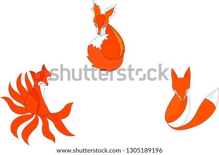 three red cute foxes