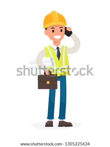 Foreman builder architect engineer character vector illustration isolated on white. Flat style.
