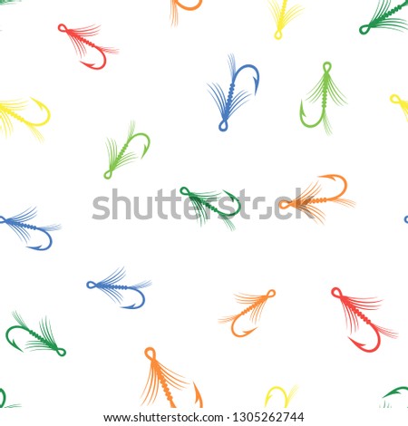 Vector Colorful Fishing Steel Hook Seamless Pattern on White Background