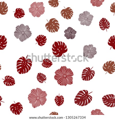 Dark Orange vector seamless doodle pattern with flowers, leaves. Leaves and flowers with gradient on white background. Pattern for trendy fabric, wallpapers.