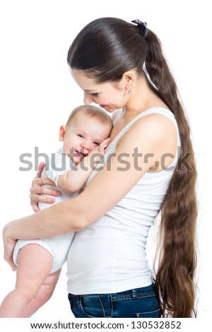 mother with her baby isolated on white