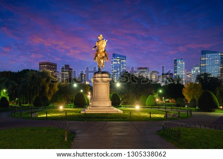 George Washington monument at Public garden in Boston Massachusetts USA