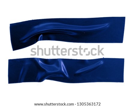 Torn blue sticky tape on white background. Set of blue tapes on white background. ( Blue sticky tape, adhesive pieces or blue tapes. Top view ) 