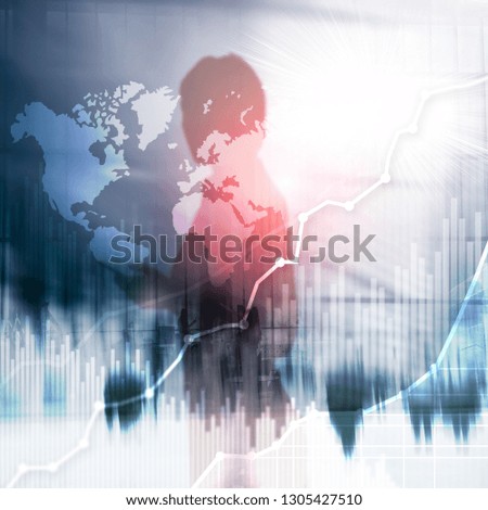 Business abstract background double exposure graph, chart and diagram. World wide map and. Global business and financial trading concept.