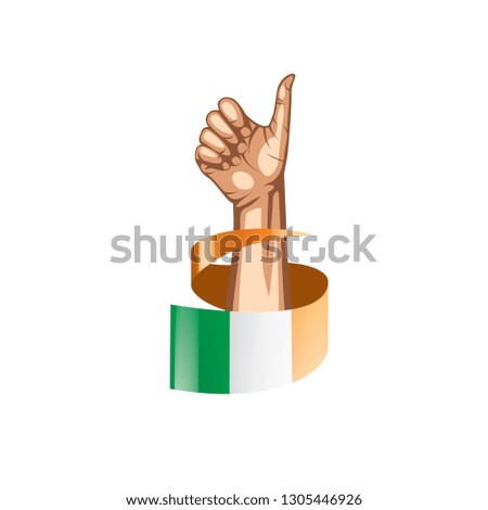 Ireland flag and hand on white background. Vector illustration