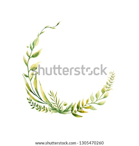 Watercolro template floral design. Herbs for cards with place for text. Green leaves for poster.