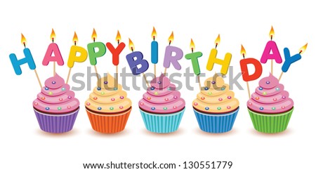 Birthday cupcakes isolated.Happy Birthday vector birthday card .