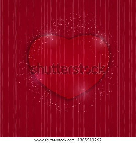 Heart Valentines day card on red background. Wedding invitation card template, Love concept. Festive poster for 14 February. Vector illustration