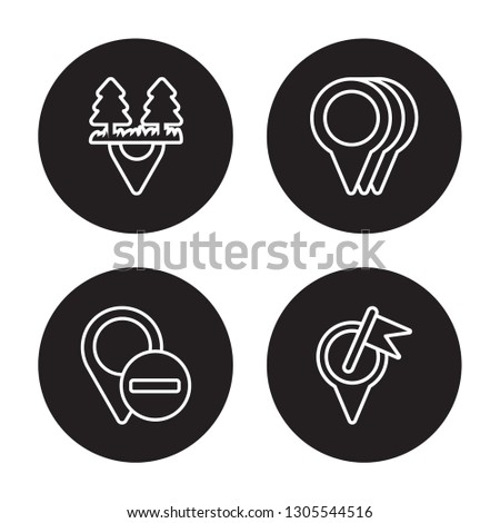 4 linear vector icon set : Motion, Marked Place, Minus Location, Map Transports isolated on black background, Motion, Marked Place, Minus Location, Map Transports outline icons