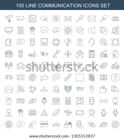 100 communication icons. Trendy communication icons white background. Included line icons such as email, desk phone, link, finger on display. communication icon for web and mobile.