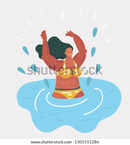 Vector cartoon illustration of woman swimming in the pool. Splash around.