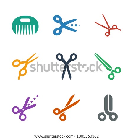scissor icons. Trendy 9 scissor icons. Contain icons such as scissors, barber scissors, comb. scissor icon for web and mobile.