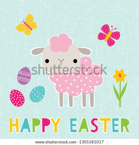 Happy Easter greeting card with a cute sheep