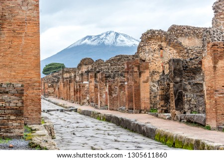 Street in the Ruins of Ancient Pompeii Italy Royalty-Free Stock Photo #1305611860