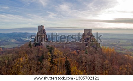 Aerial view of medieval castle. Located in Czech republic. It is very popular touristic destination.
