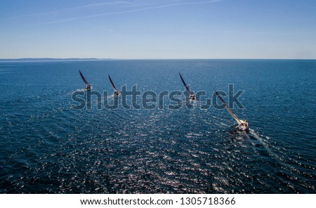 Aerial view of yachts at sea