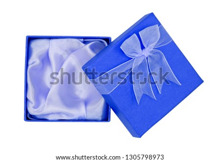 Valentines and new years 's day ,Open blue gift box top view white background.Clipping path- Image