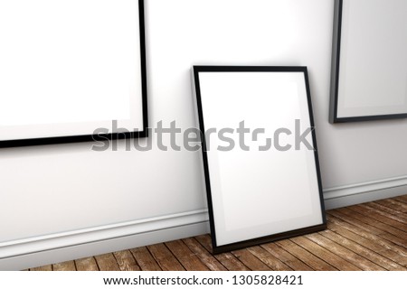 Black Photo frame with White Background, and wooden flooring