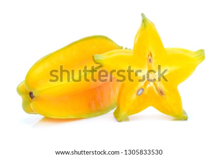 slice ripe star fruit carambola or star apple ( starfruit ) on white background healthy fruit food isolated