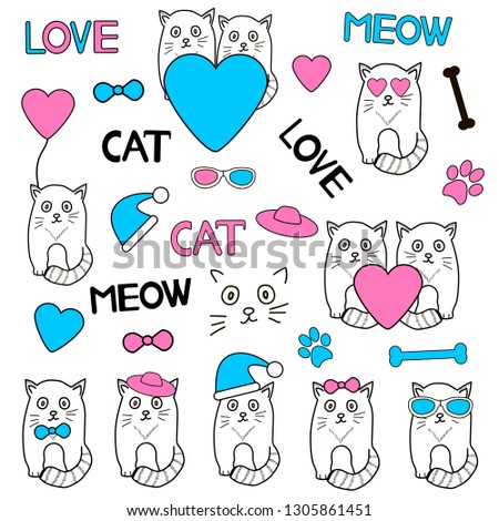 Cute cats icons. Clip art. Vector illustration