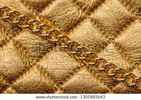 Gold Leather and Chaing Texture, Woman's Purse Detail, Vivid Gold 