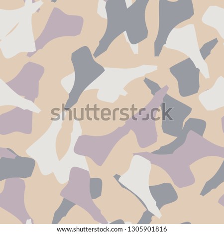 Urban UFO camouflage of various shades of beige, blue, purple and white colors. It is a colorful seamless pattern that can be used as a camo print for clothing and background and backdrop or wallpaper