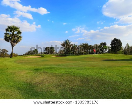 Beautiful landscape golf course ,green golf with nice sky in Thailand
