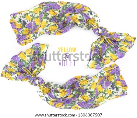 Beautiful scarf with a flower pattern isolated on a white background for framing labels, announcements and pictures