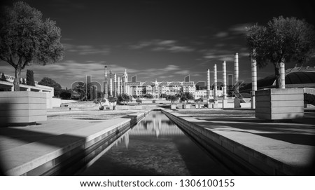 Black and white infrared photography,Spain, Barcelona, Plaza Europe