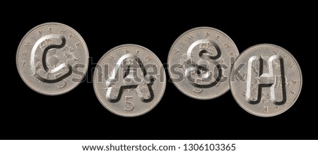 CASH – Coins on black background