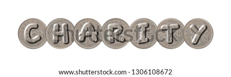 CHARITY – Coins on white background