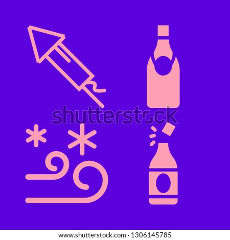 explosion icon set with fireworks, bottle of champagne and snow wind vector illustration