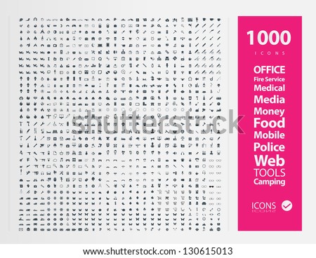 Set of 1000 Quality icon ( Fire Service icons , Medical icons , Media icons , Money icons , Food icons ,Mobile icons , Police icons ,Web icons , Camping icons, butterfly icons snowflakes icon ) Royalty-Free Stock Photo #130615013
