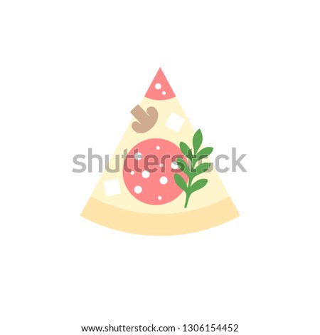 Flat style salami pizza with cheese illustration