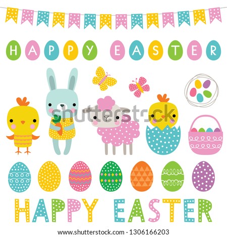 Cute vector cartoon Easter characters set