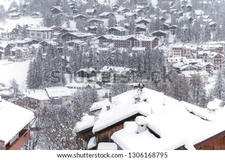 Scenic winter view over Cortina D'Ampezzo in Dolomites, Italy.