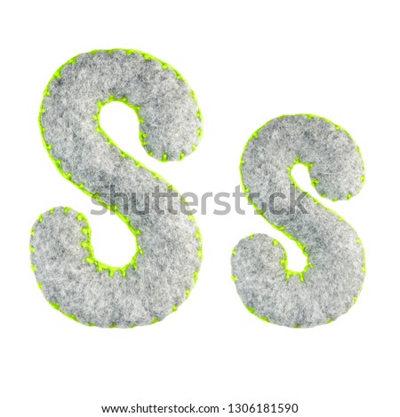 The letter S of the Latin alphabet isolated on a white background. The main and upper letter of the alphabet of gray felt. Soft font with rounded edges for use in design