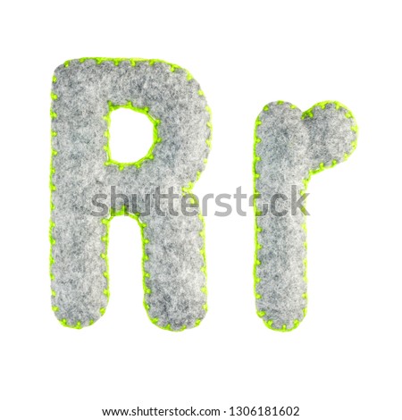 The letter R of the Latin alphabet isolated on a white background. The main and upper letter of the alphabet of gray felt. Soft font with rounded edges for use in design