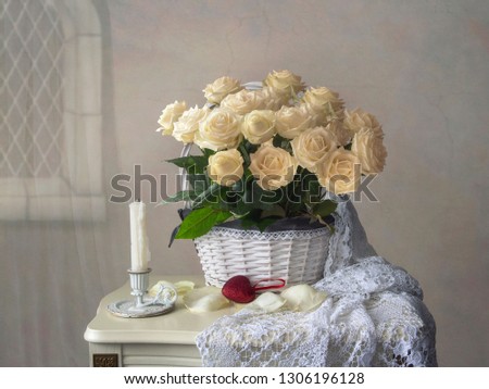 Still life with luxurious bouquet of roses